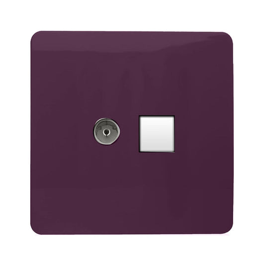 Trendi Modern Glossy Tactile TV Co-axial Socket+RJ45 Cat 5e&Cat 6 PC Ethernet Socket Plum
