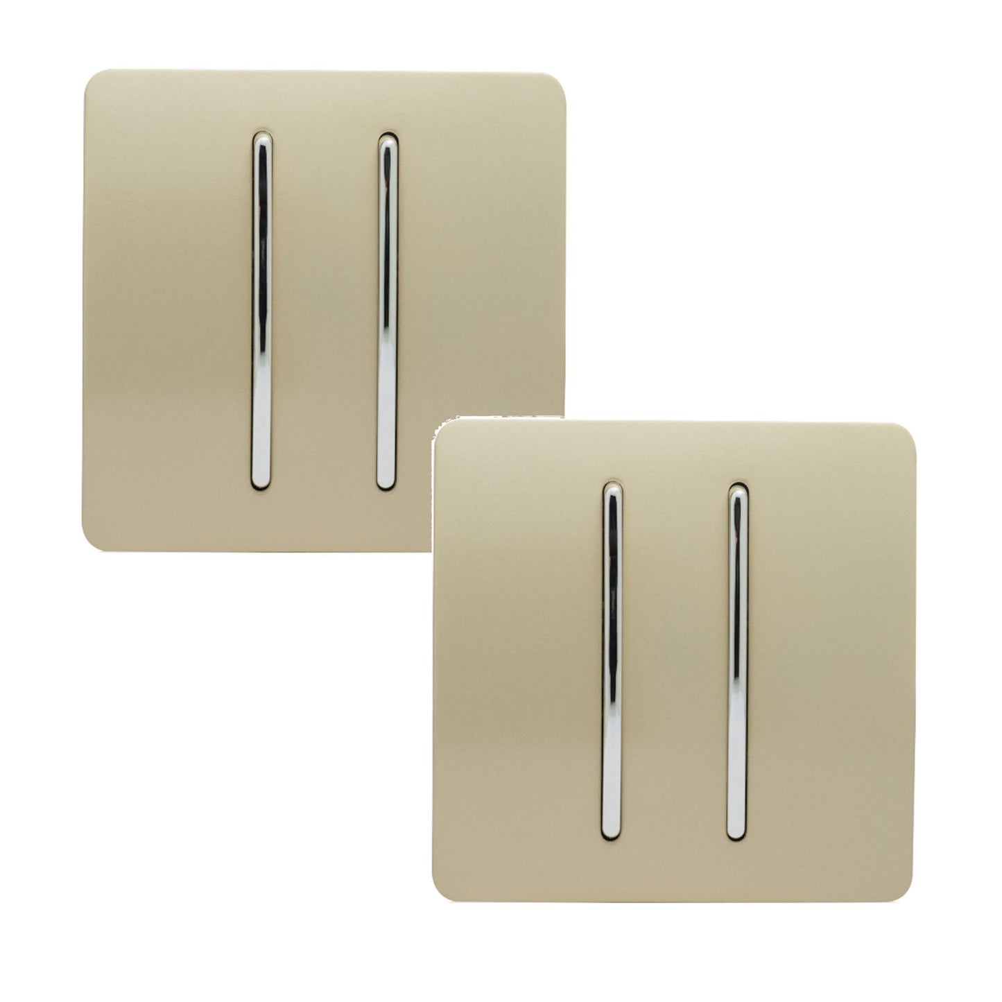 Trendi 2 Gang 2 Way 240V Screwless Artistic Modern Glossy 10 Amp Chrome Rocker Electrical Wall Light Switch in Champagne Gold (2 pack)