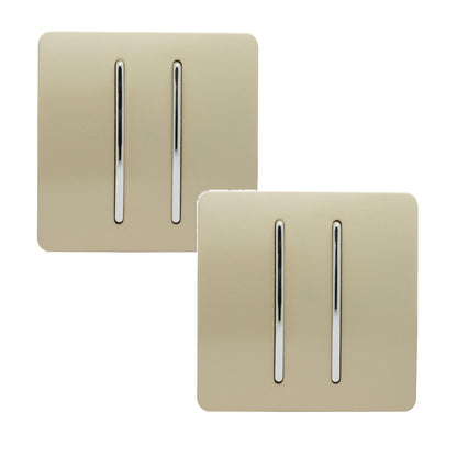 Trendi 2 Gang 2 Way 240V Screwless Artistic Modern Glossy 10 Amp Chrome Rocker Electrical Wall Light Switch in Champagne Gold (2 pack)
