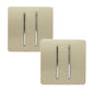 Trendi 2 Gang 2 Way 240V Screwless Artistic Modern Glossy 10 Amp Chrome Rocker Electrical Wall Light Switch in Champagne Gold (2 pack)