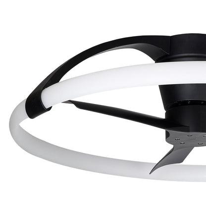 Nepal Mini 75cm 55W LED Dimmable Ceiling Light With Built-In 30W DC Reversible Fan, Black, c/w Remote & APP Control, 5200lm