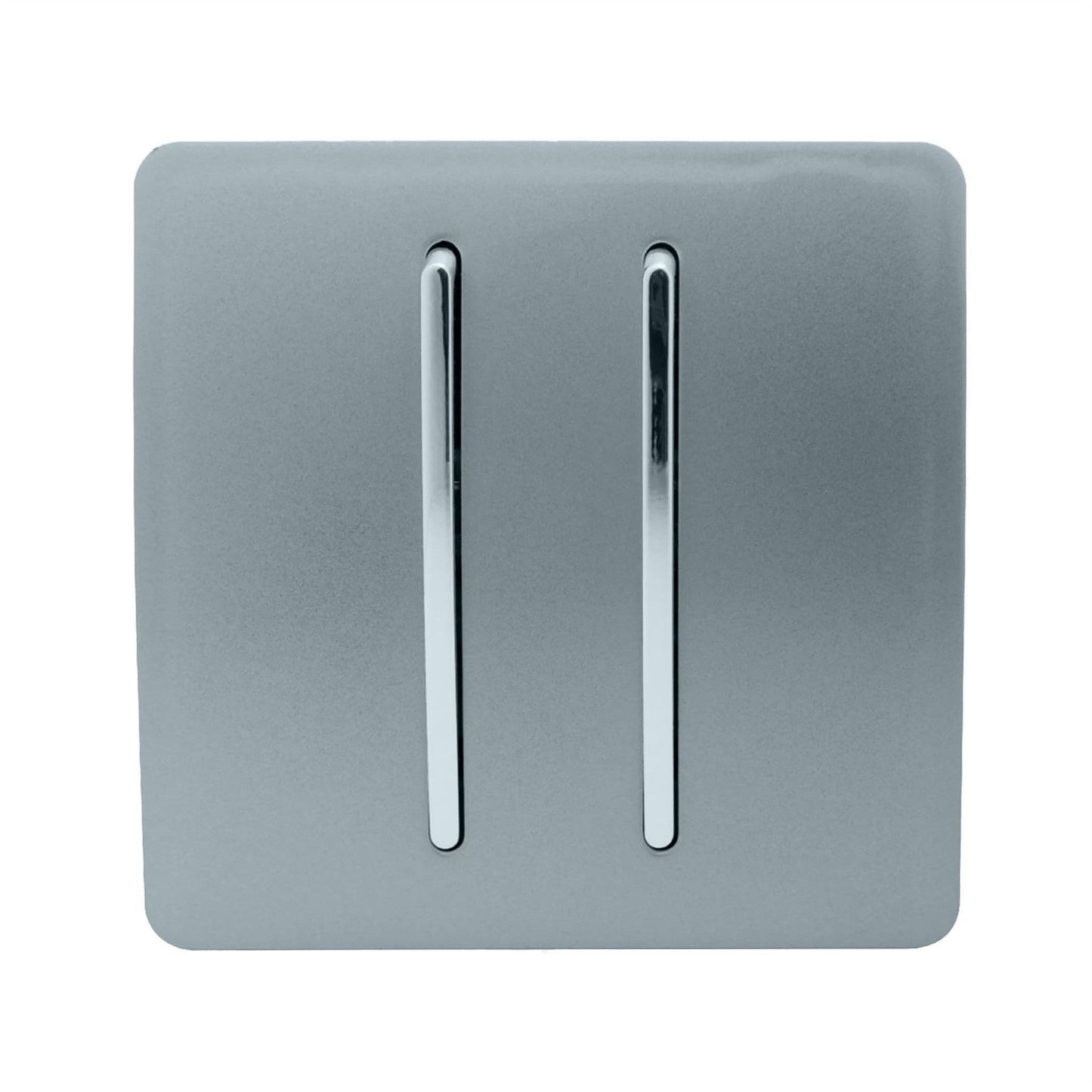 Trendi 2 Gang (2 Way & 3 way Intermediate) 240V Screwless Raised Front Plate Plastic Artistic Modern Glossy 10 Amp Chrome Rocker Double Electrical Wall Light Switch Cool Grey - ART-SS29CG