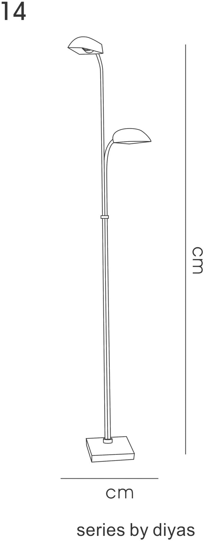 Diyas Udine Floor Lamp with In-Line Dimmer 2 Light G9 Satin Chrome/Frosted Glass, NOT LED/CFL Compatible