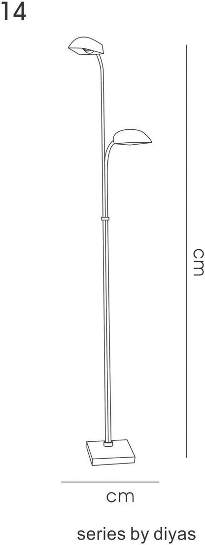 Diyas Udine Floor Lamp with In-Line Dimmer 2 Light G9 Satin Chrome/Frosted Glass, NOT LED/CFL Compatible