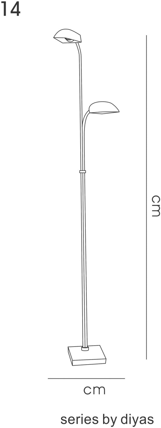 Diyas Udine Floor Lamp with In-Line Dimmer 2 Light G9 Satin Chrome/Frosted Glass, NOT LED/CFL Compatible