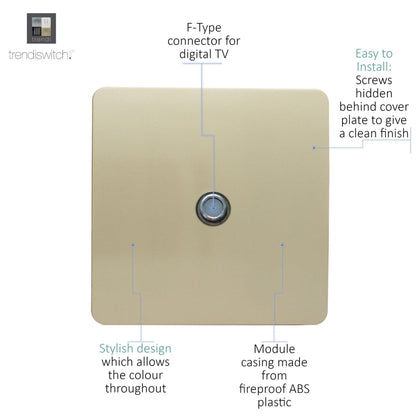 Trendi 1 Gang Modern Screwless Television Satellite Socket in Gold - ART-SATGO