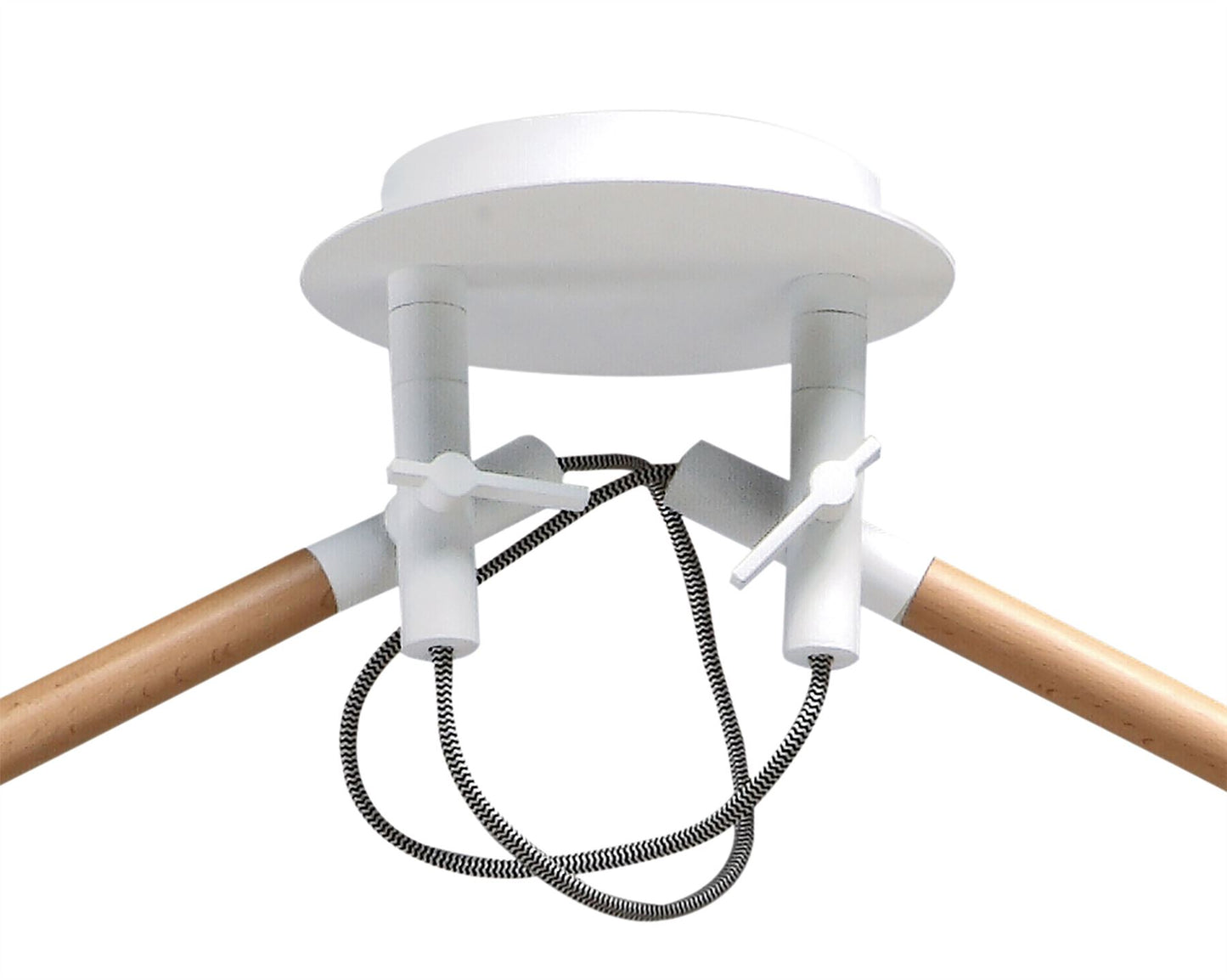 Mantra M4930 Nordica Linear Pendant with White Shade 2 Light E27, Matt White/Beech with Ivory White Shades