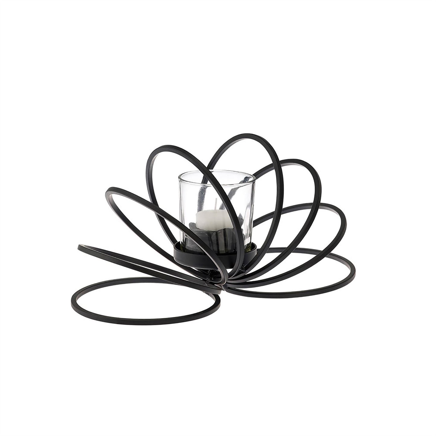 Diyas Home (DH) Oreo Candle Holder 8 Ring Small Black/Clear Glass Art