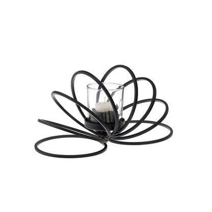 Diyas Home (DH) Oreo Candle Holder 8 Ring Small Black/Clear Glass Art