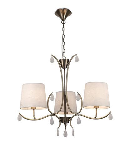 Mantra M6335 Andrea Pendant 67cm Round, 5 x E14 (Max 20W), Antique Brass, White Shades, White Crystal Droplets
