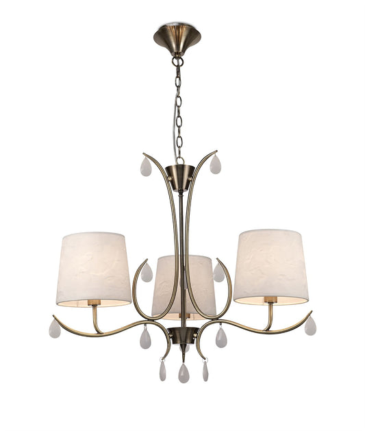 Mantra M6335 Andrea Pendant 67cm Round, 5 x E14 (Max 20W), Antique Brass, White Shades, White Crystal Droplets