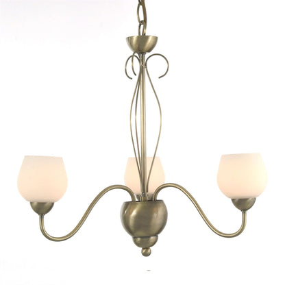 Diyas Klara 46cm  3 Light G9 Antique Brass/Opal Glass Ceiling Pendant Light Fitting