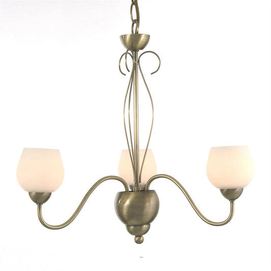 Diyas Klara 46cm  3 Light G9 Antique Brass/Opal Glass Ceiling Pendant Light Fitting