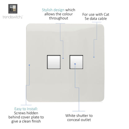 Trendi Switch 2 Gang RJ45 Cat 5e PC Ethernet Socket in Matt White - ART-2PCMWH