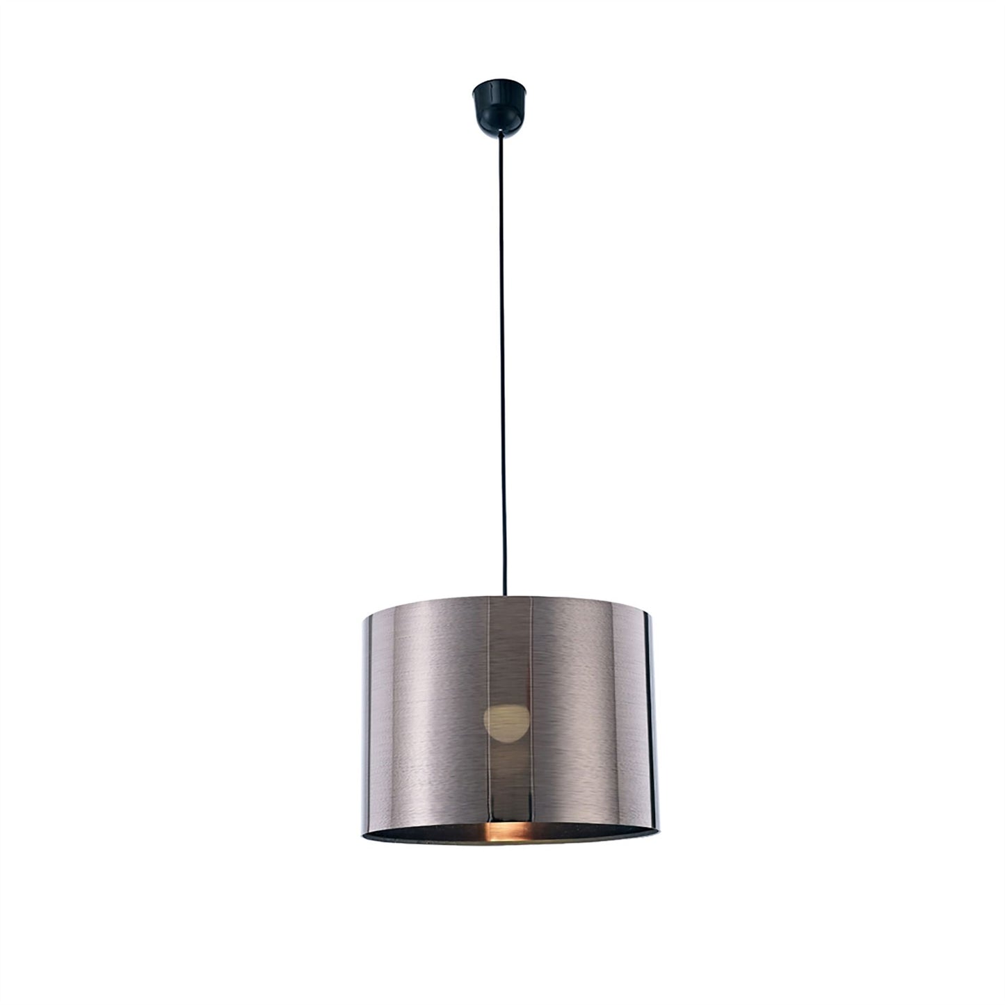 Deco Dako Black Pendant 1 Light E27 with 350 x 250mm Metallic Gun Metal Finish Cylinder Shade, c/w Ceiling Bracket
