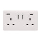 Ice White Screwless 2 Gang Switched Double Socket 13A With 1 x USB-A & 1 x USB-C 65W (Shared), (35mm Back Box Req.), 10yrs Warranty