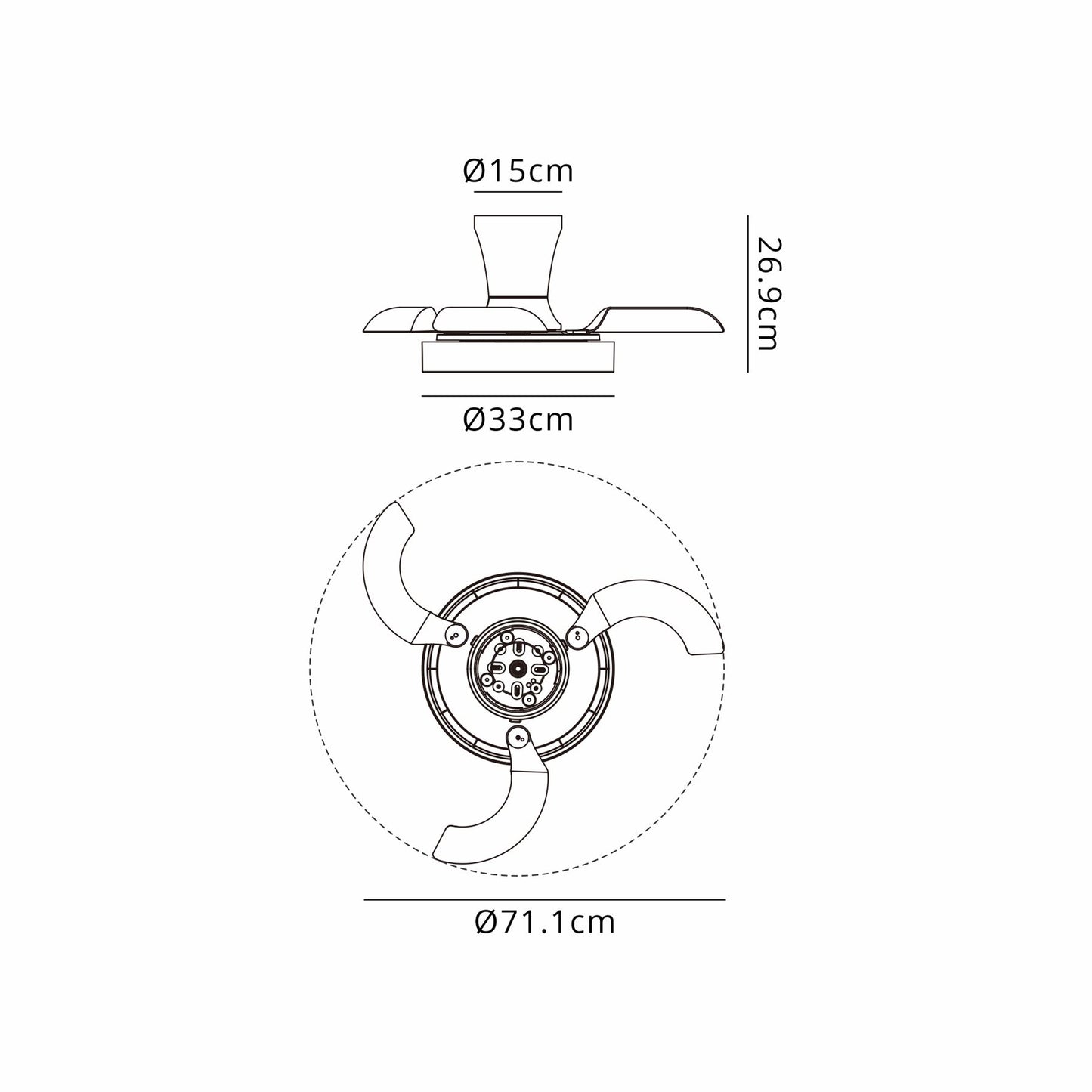 Niseko Fan XS 33cm 25W LED Dimmable Ceiling Light With Built-In 25W DC Fan, 2700-5000K Remote Control, 2500lm, Wood/White, 5yrs Warranty