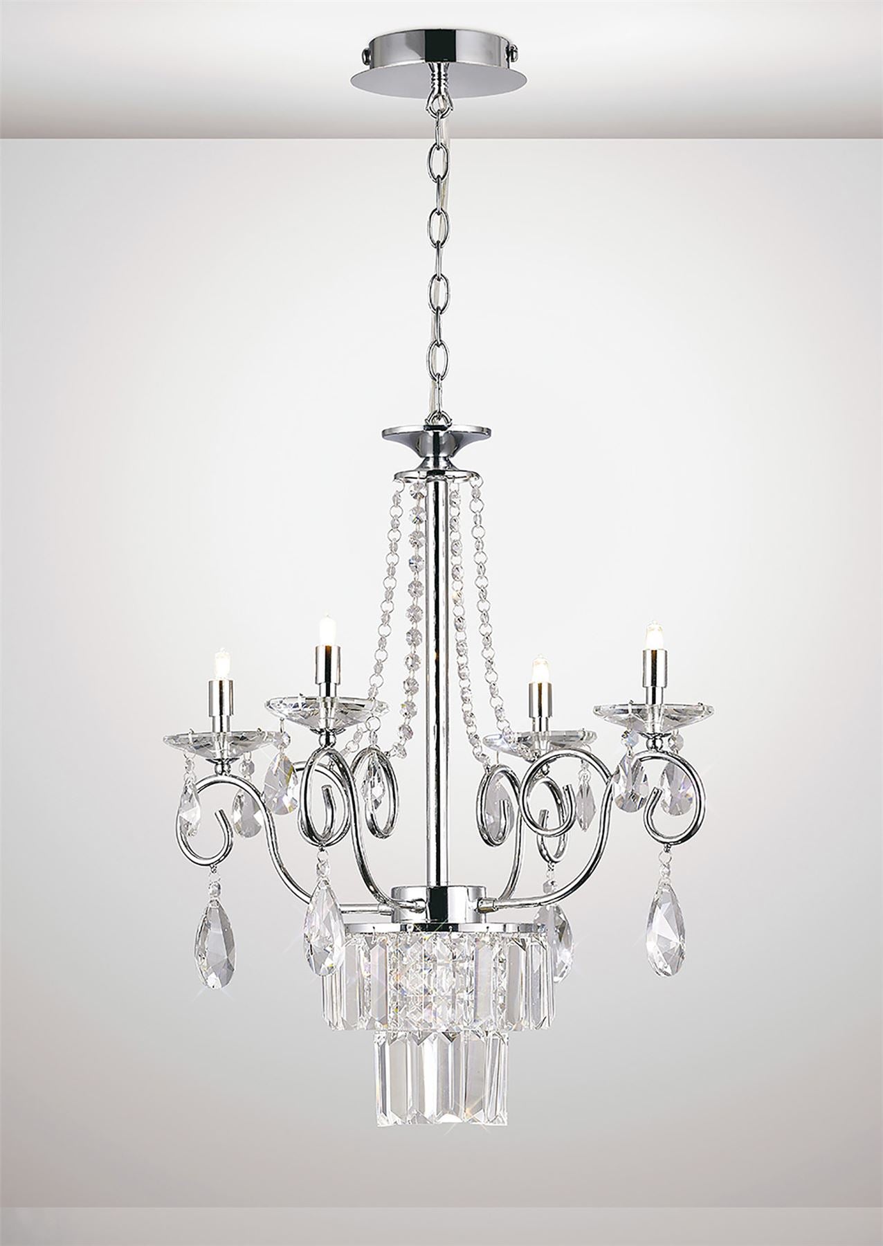 Diyas Eden 55cm  4 Light G9 Polished Chrome/Crystal Ceiling Pendant Light Fitting