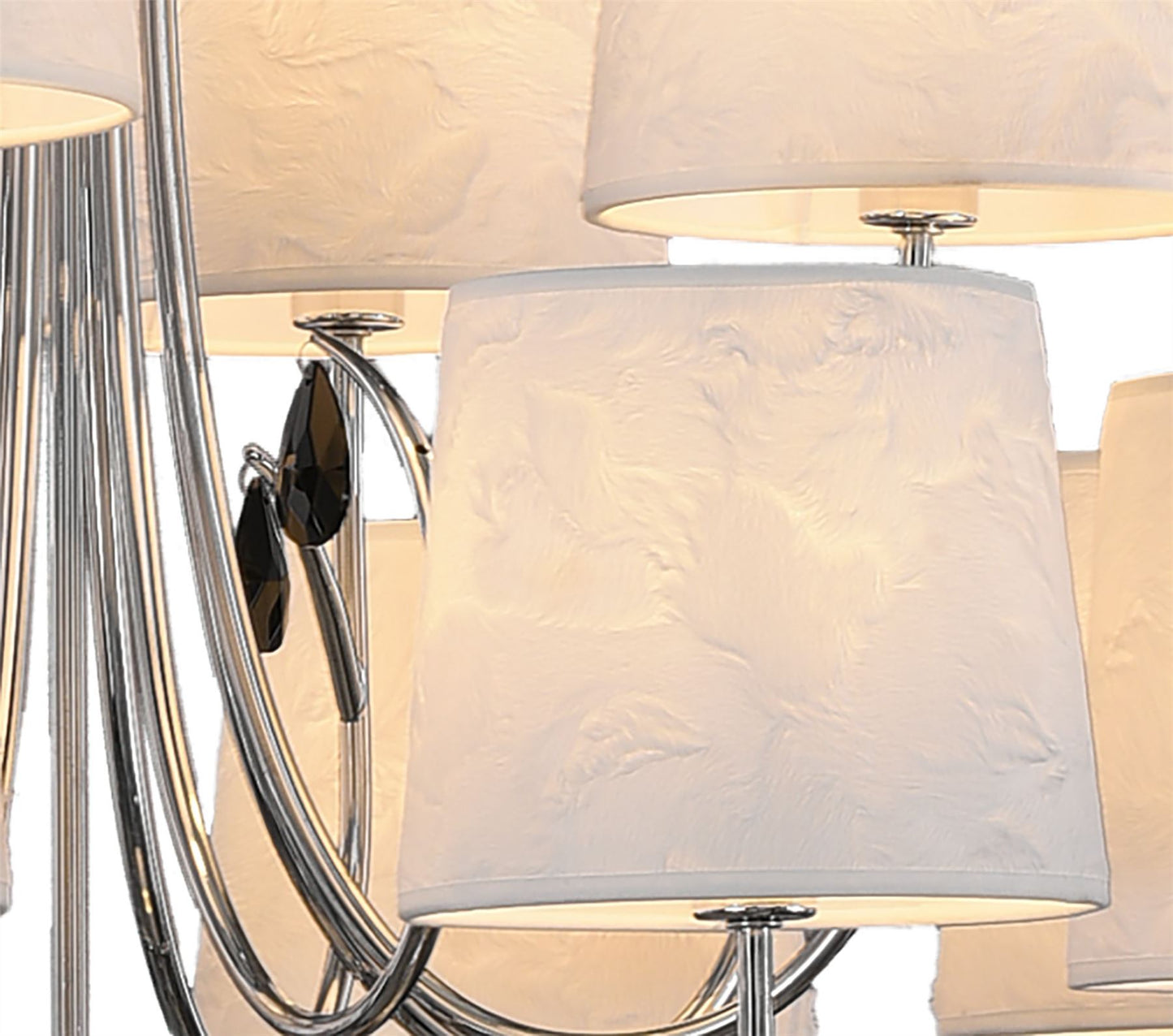 Mantra M6310 Andrea Pendant 100cm Round, 8+4 x E14 (Max 20W), Polished Chrome, White Shades, Black Crystal Droplets