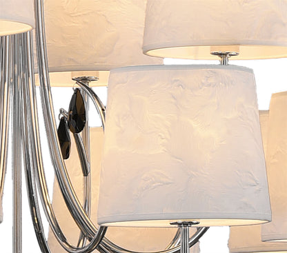 Mantra M6310 Andrea Pendant 100cm Round, 8+4 x E14 (Max 20W), Polished Chrome, White Shades, Black Crystal Droplets