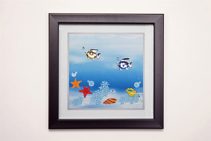 Diyas Home Crystal Wall Art (DH) Aqua Swimming Fish, Black Frame, Amber, Blue, Clear Crystal Framed