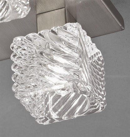 Deco Accor Ceiling Flush 5 Light G9, 230mm Square, Satin Nickel/Clear Glass