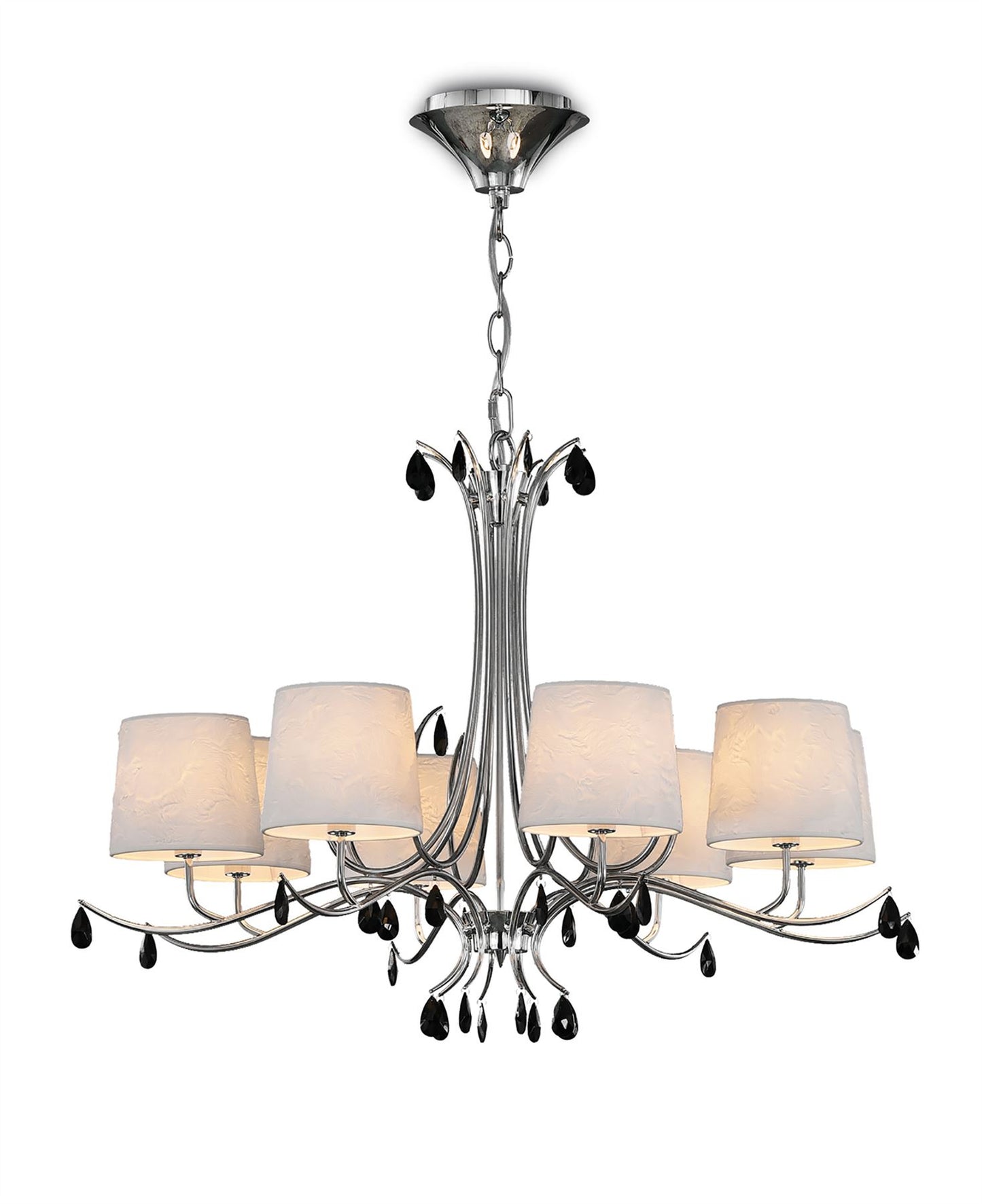 Mantra M6312 Andrea Pendant 100cm Round, 8 x E14 (Max 20W), Polished Chrome, White Shades, Black Crystal Droplets