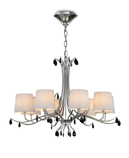 Mantra M6312 Andrea Pendant 100cm Round, 8 x E14 (Max 20W), Polished Chrome, White Shades, Black Crystal Droplets