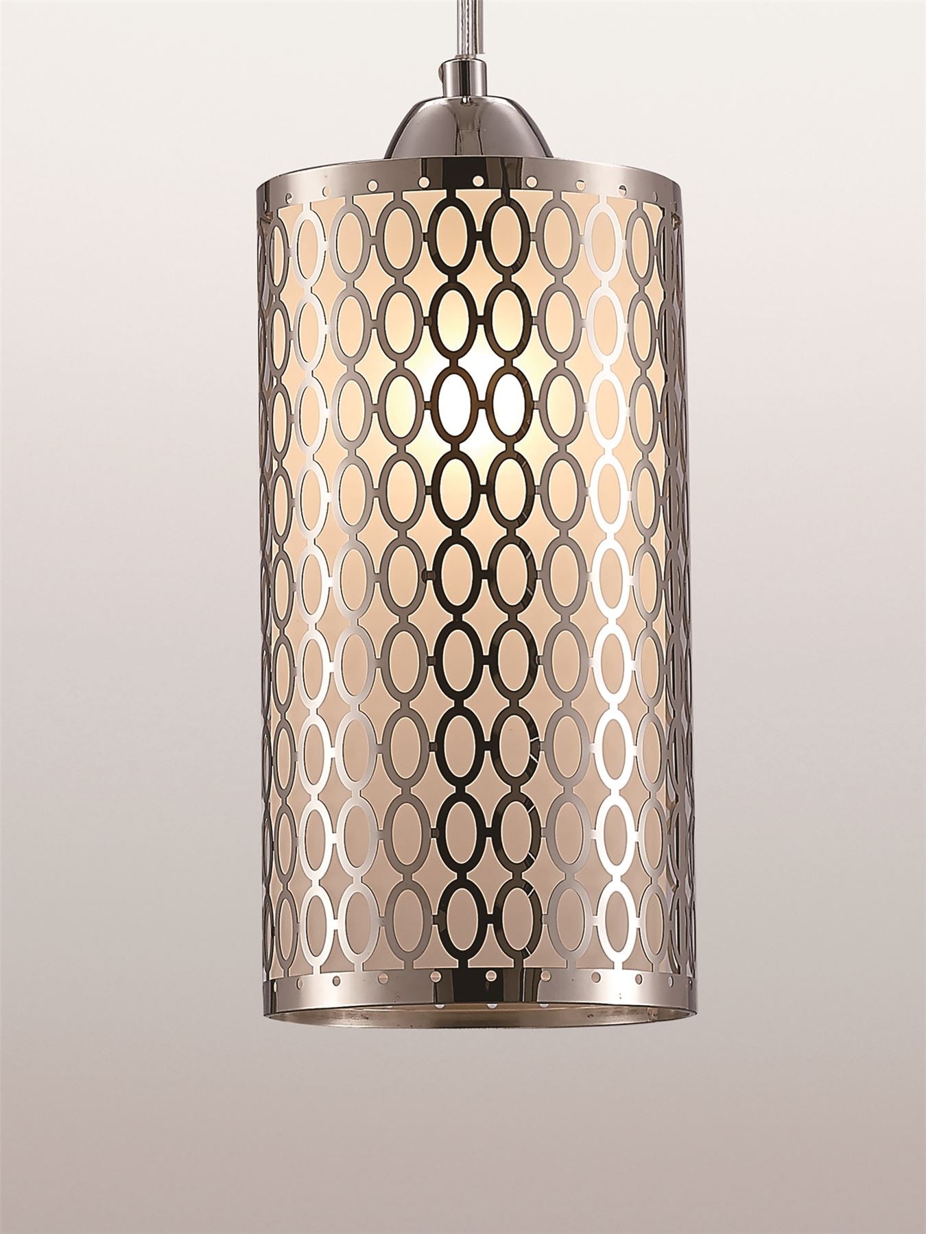 Deco Charon Single Oval Pattern Pendant 1 Light E27 Polished Chrome
