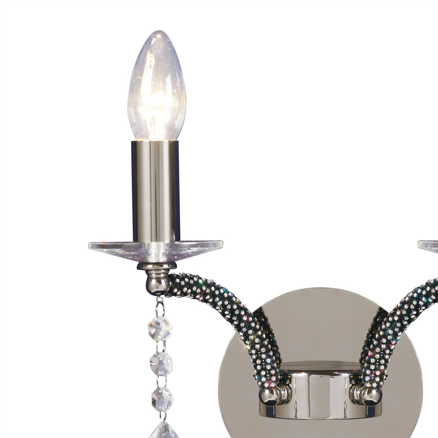 Diyas Fiore Wall Light Switched 2 Light E14 Black Chrome/Crystal