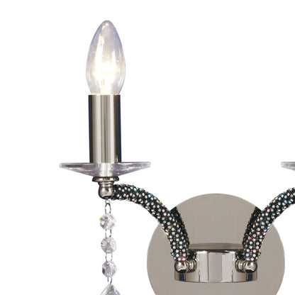 Diyas Fiore Wall Light Switched 2 Light E14 Black Chrome/Crystal