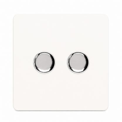 Trendi 2 Gang 2 Way 100w LED Dimmer Screwless 10 Amp Wall Light Switch in Matt White - ART-2LDMMWH