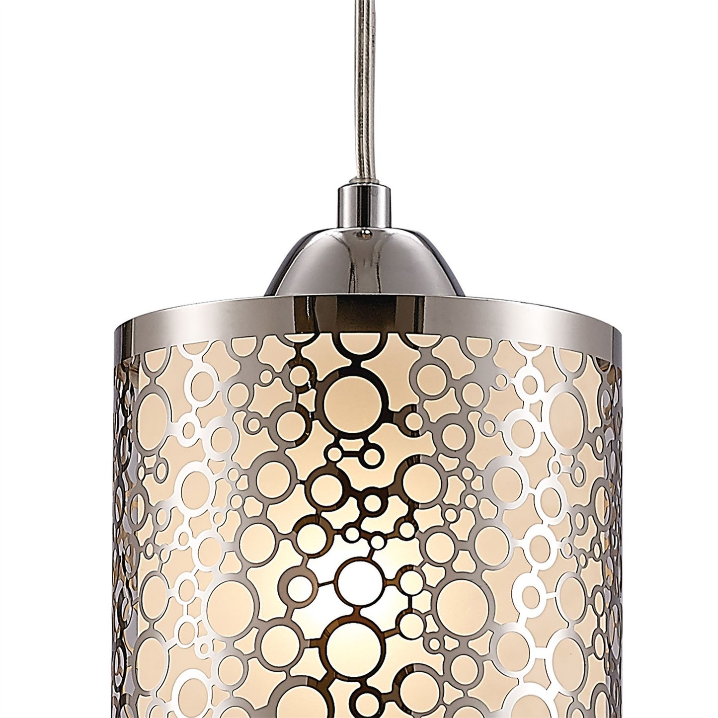 Deco Charon Single Circle Pattern Pendant 1 Light E27 Polished Chrome
