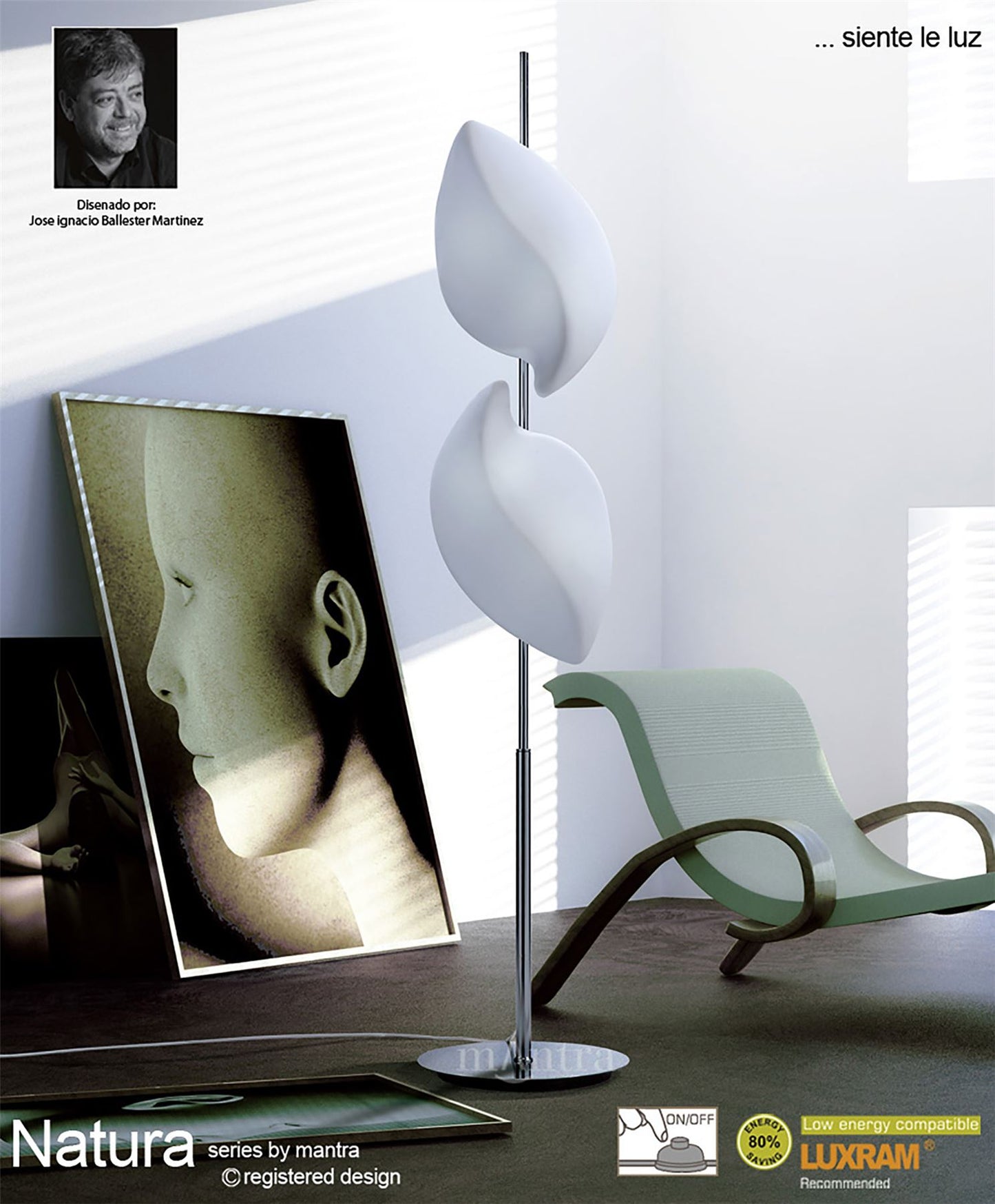 Mantra Natura Floor Lamp 4 Light E27 Indoor, Polished Chrome/Opal White
