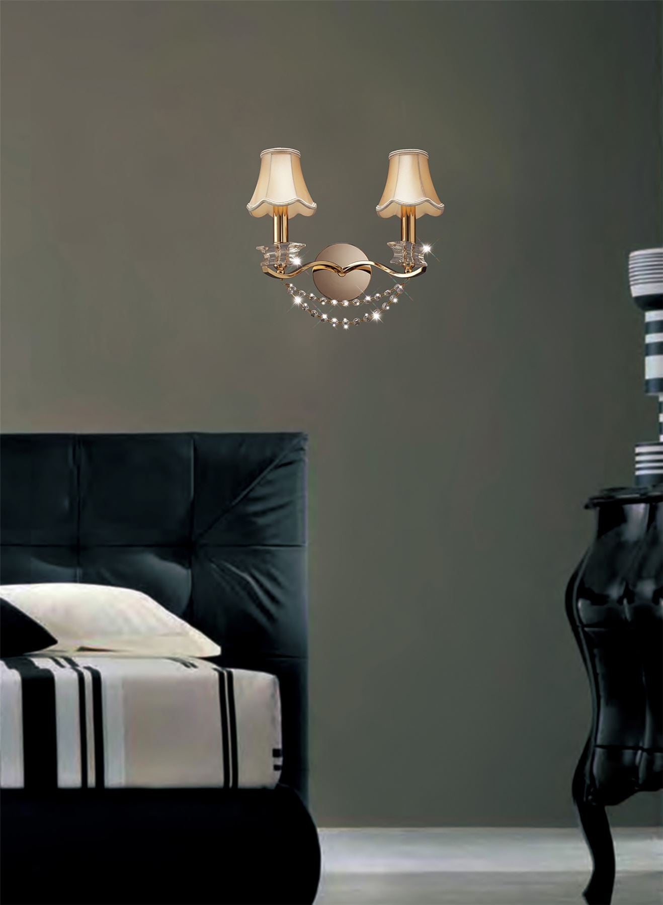 Diyas Nydia Wall Light 2 Light E14 French Gold/Crystal