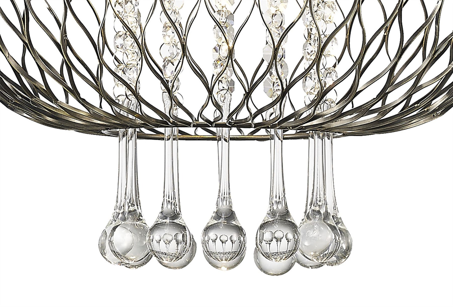 Diyas Chelsie 38cm Large  1 Light E27 Antique Brass/Clear Beaded Glass Ceiling Pendant Light Fitting