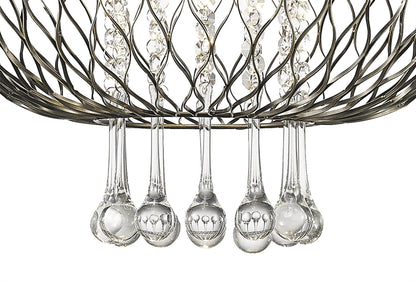 Diyas Chelsie 38cm Large  1 Light E27 Antique Brass/Clear Beaded Glass Ceiling Pendant Light Fitting