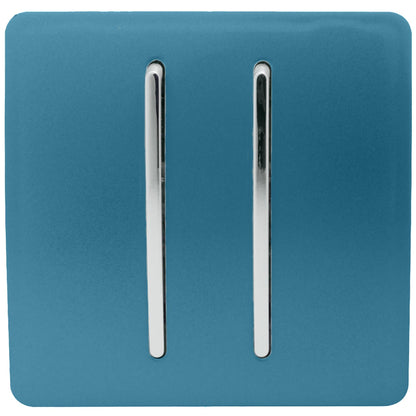 Trendi 2 Gang 2 Way 240V Screwless Artistic Modern Glossy 10 Amp Chrome Rocker Electrical Wall Light Switch in Ocean Blue (2 pack)