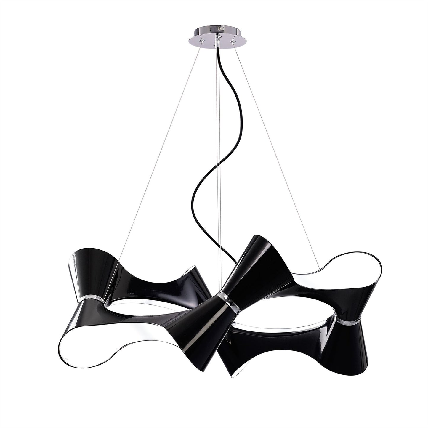Mantra M1552 Ora Pendant 8 Twisted Round Light E27, Gloss Black/White Acrylic/Polished Chrome