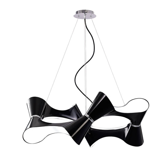 Mantra M1552 Ora Pendant 8 Twisted Round Light E27, Gloss Black/White Acrylic/Polished Chrome