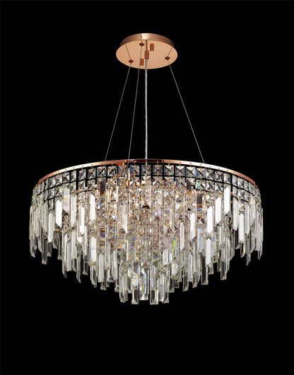 Diyas Maddison 60cm  Round 8 Light G9 Rose Gold/Crystal Ceiling Pendant Light Fitting