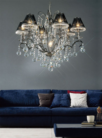 Diyas Pescara 65cm  Round 7 Light E14 Black Chrome/Crystal Ceiling Pendant Light Fitting