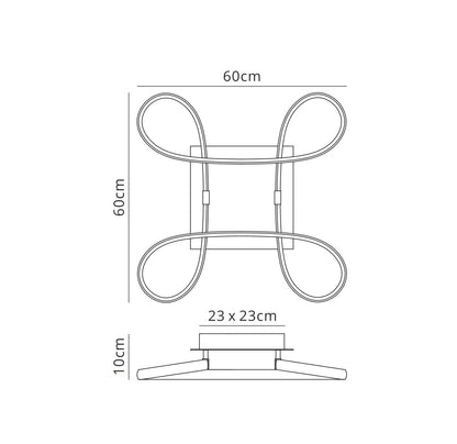 Mantra M4990 Knot Square Ceiling 40W LED 4 Looped Arms 3000K, 3100lm, Silver/Frosted Acrylic/Polished Chrome, 3yrs Warranty - M4990 Ceiling