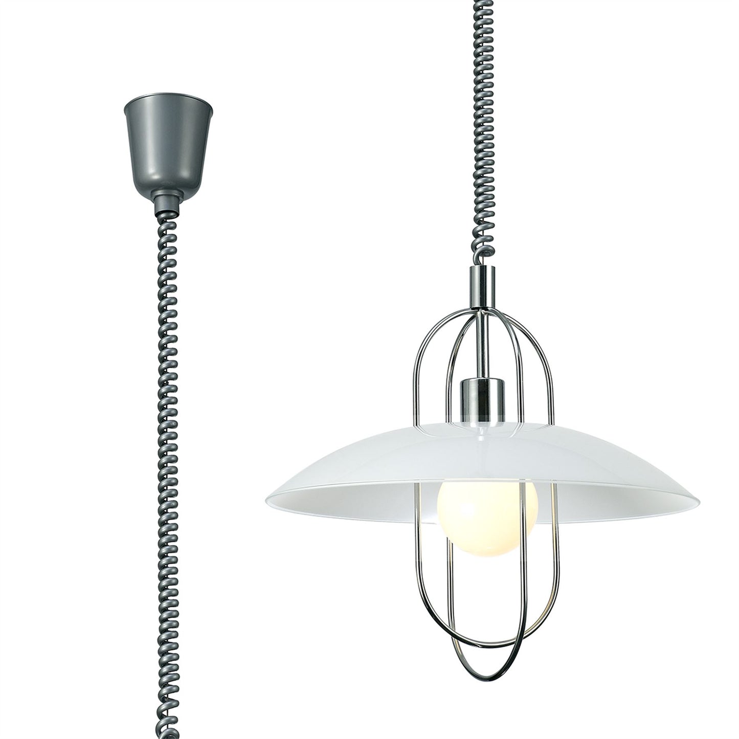 Deco Riva Rise & Fall Pendant 1 Light E27, Polished Chrome/Opal White Glass Shade