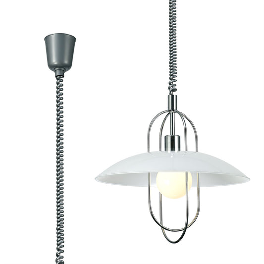 Deco Riva Rise & Fall Pendant 1 Light E27, Polished Chrome/Opal White Glass Shade