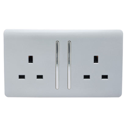 Trendi 2 Gang Artistic Modern 13 Amp Switched Plug Socket Silver ART-SKT213LSI