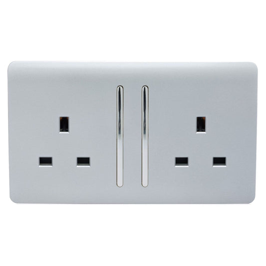 Trendi 2 Gang Artistic Modern 13 Amp Switched Plug Socket Silver ART-SKT213LSI