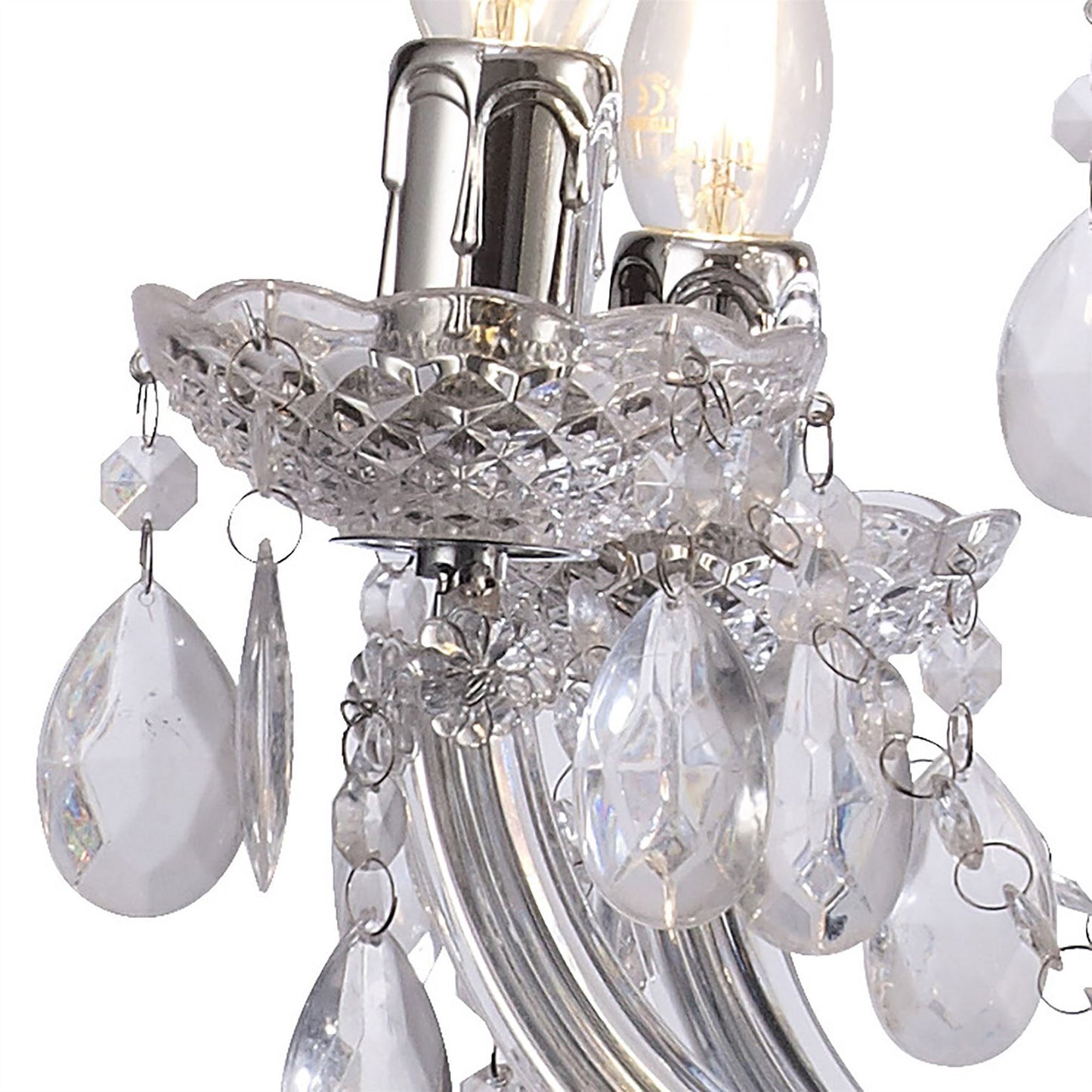 Deco Floria Chandelier with Acrylic Sconce & Acrylic Droplets 6+3 Light E14 Polished Chrome Finish