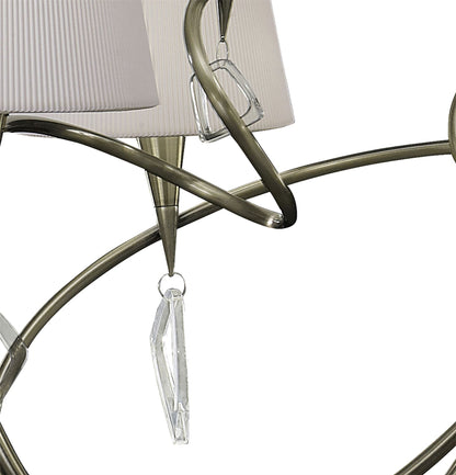 Mantra Mara 100cm Pendant 2 Tier 8 Light E14, Antique Brass with Ivory White Shades