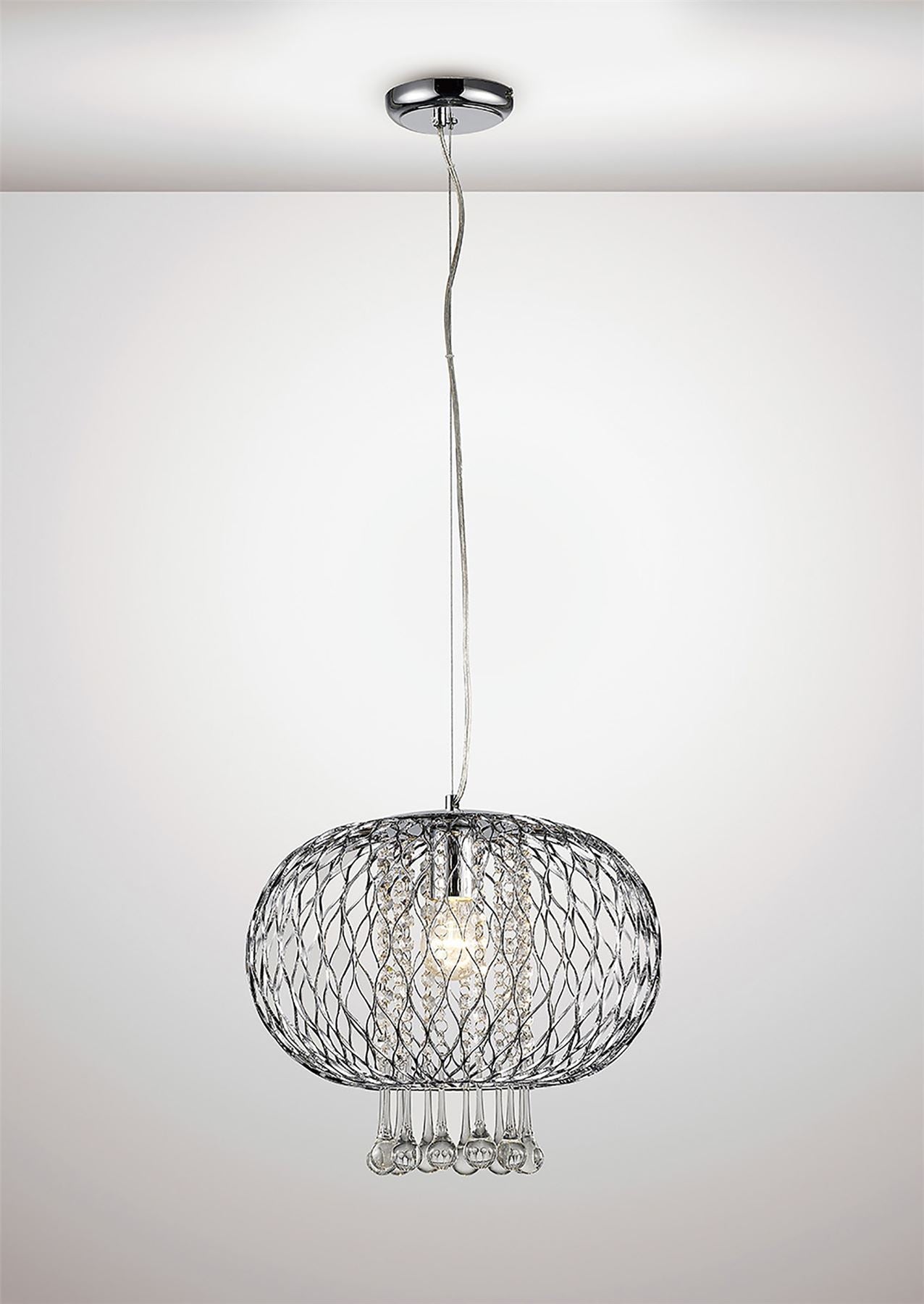 Diyas Chelsie 38cm Large  1 Light E27 Polished Chrome/Clear Beaded Glass Ceiling Pendant Light Fitting